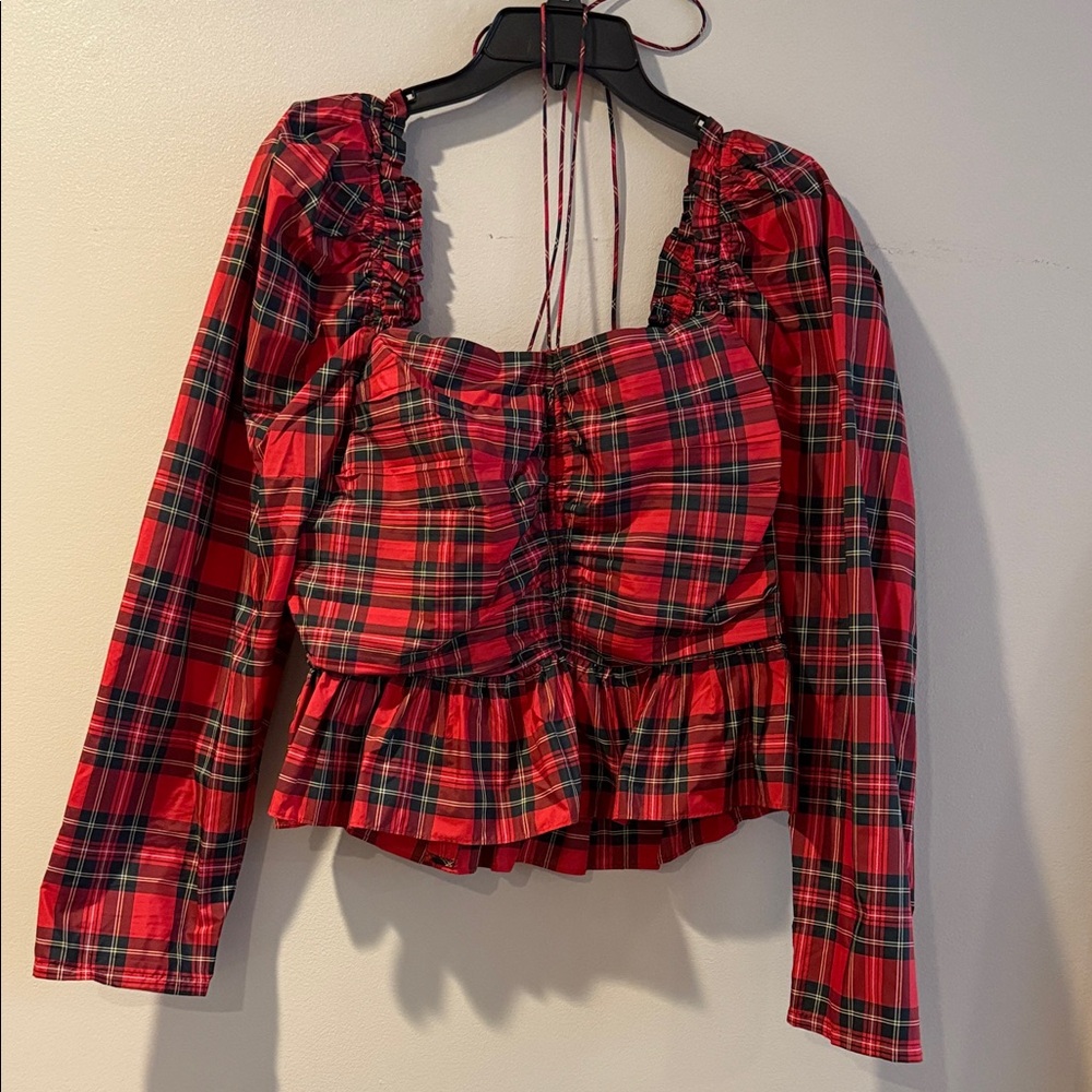 ANTONIO MELANI Red and Green Plaid Blouse